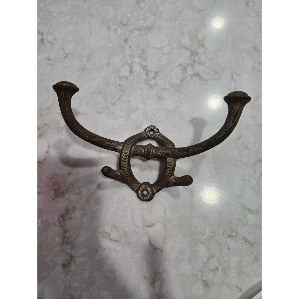 Antique Wall Mounted Cast Iron Dual Coat Hook & Hat Hall Tree Hanger Victorian